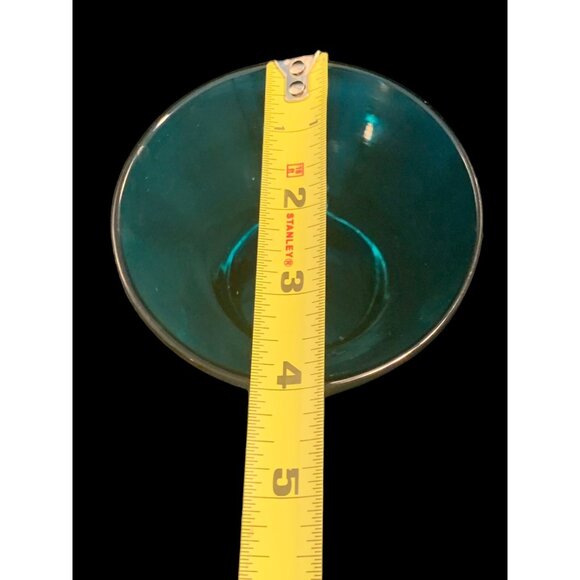 Vintage Blown Glass Turquoise Teal Water Wine Beverage Carafe Wood Metal Handle - Picture 11 of 11